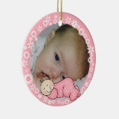 Roze Snowflake Baby 1e kerstversiering Keramisch Ornament (Rechts)