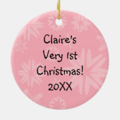 Roze Snowflake Baby 1e kerstversiering Keramisch Ornament (Achterkant)