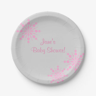 Roze Snowflake Baby ShowerPapierBorden Papieren Bordje