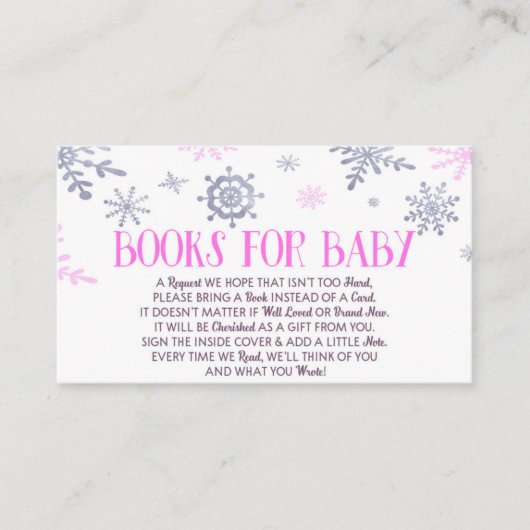 Roze snowflake Baby showers boeken voor Baby Visitekaartje (Voorkant)