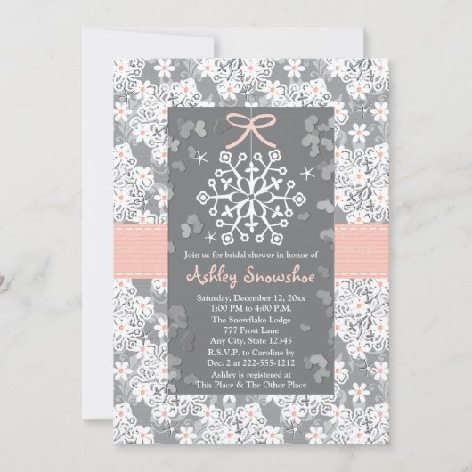 Roze Snowflake Bridal Shower Invitations Kaart (Voorkant)