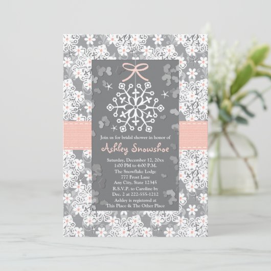 Roze Snowflake Bridal Shower Invitations Kaart (Staand voorkant)
