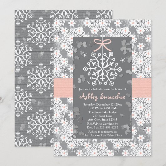 Roze Snowflake Bridal Shower Invitations Kaart (Voorkant / Achterkant)