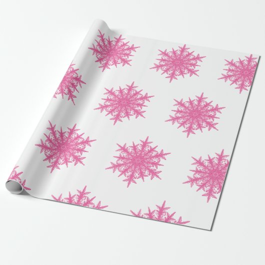 Roze Snowflake Cadeaupapier (Uitgerold)