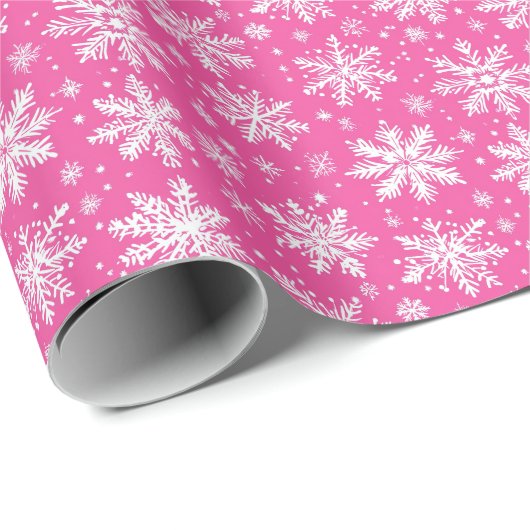 Roze Snowflake Cadeaupapier (Rol Hoek)