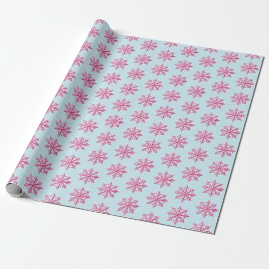 Roze Snowflake Cadeaupapier (Uitgerold)