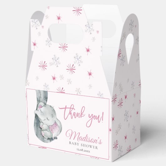 Roze Snowflake Elephant Winter Girl Baby shower Bedankdoosjes (Geopend)