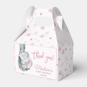 Roze Snowflake Elephant Winter Girl Baby shower Bedankdoosjes