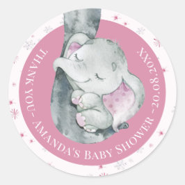 Roze Snowflake Elephant Winter Girl Baby shower Ronde Sticker