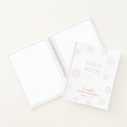 Roze Snowflake Girl Baby shower Guest Book Notitieboek (Binnen)