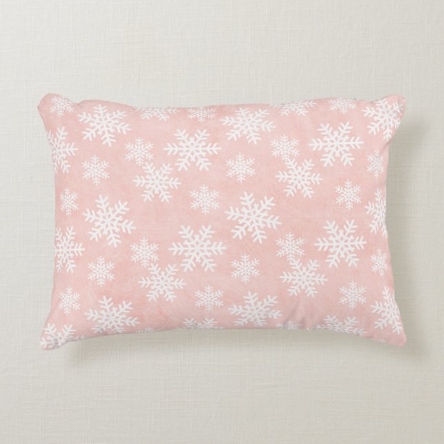 Roze Snowflake Holiday Kerstmeisje Feminine Accent Kussen (Voorkant)