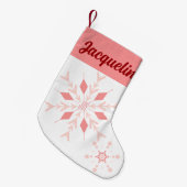 Roze Snowflake JOY met naam Kleine Kerstsok (Voorkant (Hangend))