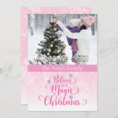 Roze Snowflake Kaart met kerstfoto's (Voorkant / Achterkant)