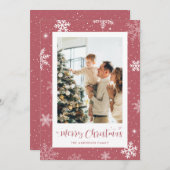 Roze Snowflake Kaart met kerstfoto's (Voorkant / Achterkant)