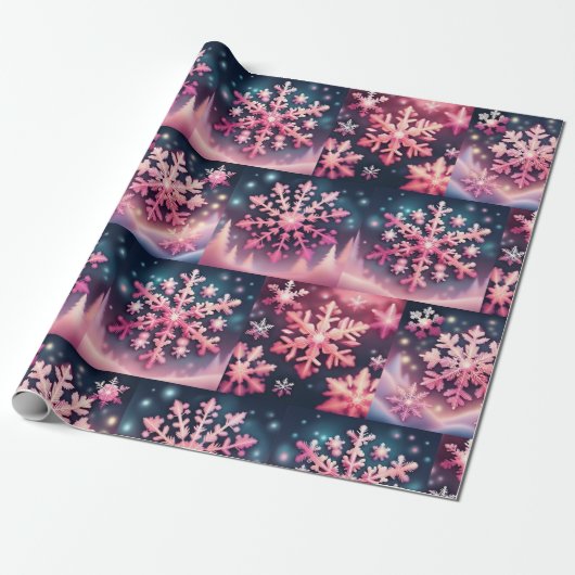 Roze snowflake kerstpapier met onmiddellijke verpa cadeaupapier (Uitgerold)