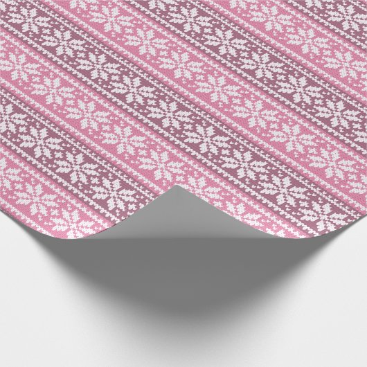 Roze Snowflake Knit Sweater Pattern Cadeaupapier (Hoek)