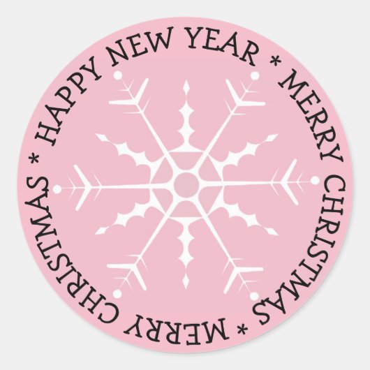 Roze Snowflake Merry kerststicker Ronde Sticker (Voorkant)
