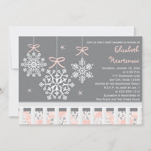 Roze Snowflake Mobile Wieg Baby shower Invitation Kaart (Voorkant)
