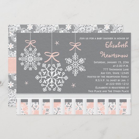 Roze Snowflake Mobile Wieg Baby shower Invitation Kaart (Voorkant / Achterkant)