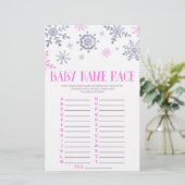 Roze Snowflake Naam Race Baby shower Gameactivitei Briefpapier (Staand voorkant)