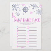 Roze Snowflake Naam Race Baby shower Gameactivitei Briefpapier (Voorkant / Achterkant)