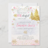 Roze Snowflake ONEderful Time of Year Birthday Kaart (Voorkant)