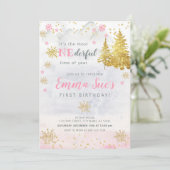 Roze Snowflake ONEderful Time of Year Birthday Kaart (Staand voorkant)