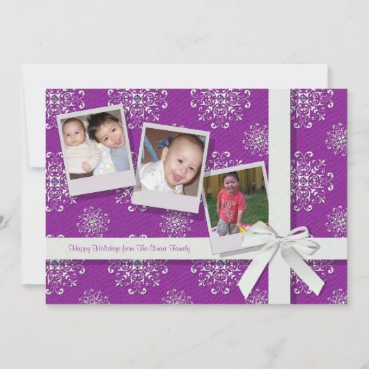Roze Snowflake Pareltjes Flat Holiday Card Feestdagenkaart (Voorkant)