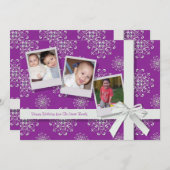 Roze Snowflake Pareltjes Flat Holiday Card Feestdagenkaart (Voorkant / Achterkant)