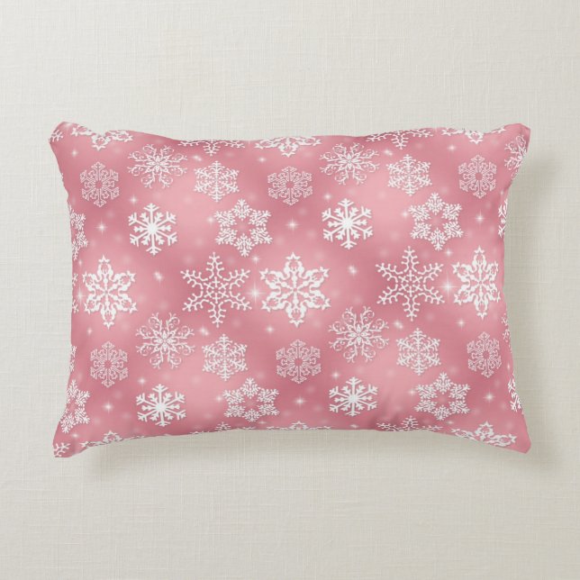 Roze Snowflake patroon accent kussen (Voorkant)