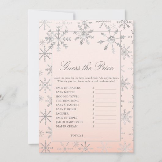 Roze Snowflake raadt het prijsspel Baby shower Kaart (Voorkant)