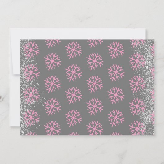 Roze Snowflake Snowy Script First Birthday Kaart (Achterkant)