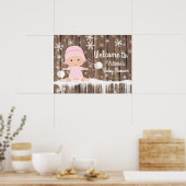 Roze Snowflake Winter Baby shower Sign Poster (Keuken)