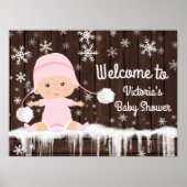 Roze Snowflake Winter Baby shower Sign Poster (Voorkant)