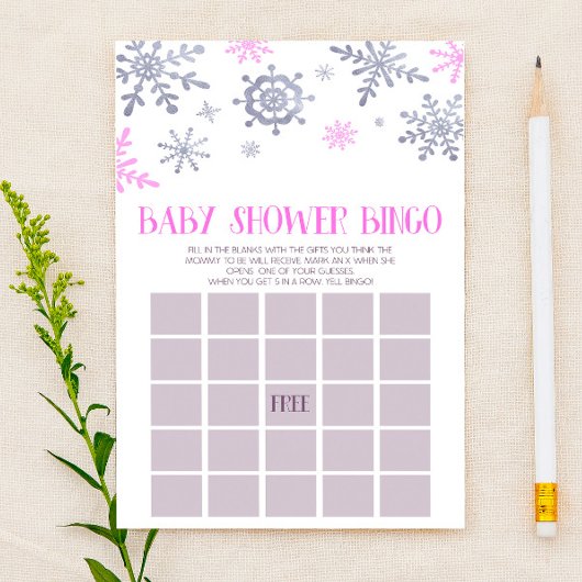 Roze Snowflake Winter Bingo Baby shower Game Briefpapier