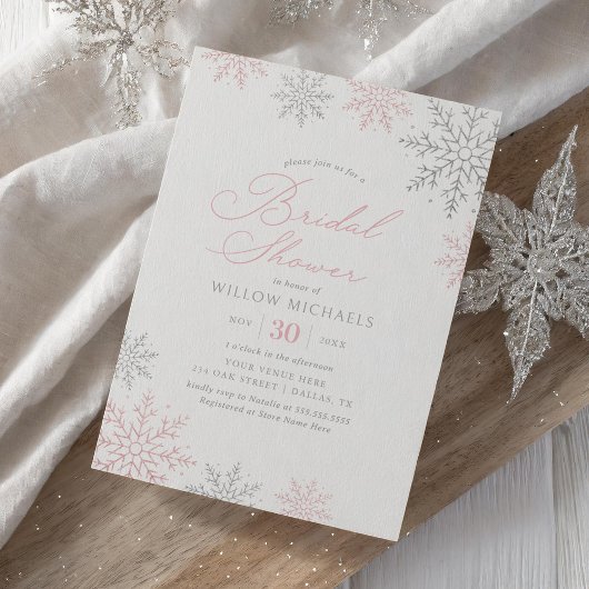 Roze Snowflake Winter Vrijgezellenfeest Kaart