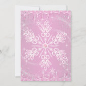 Roze Snowflake Winter Wonderland Sweet 16 Invite Kaart (Achterkant)