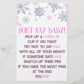 Roze Snowflake Zeg geen Baby shower Game Briefpapier (Voorkant)