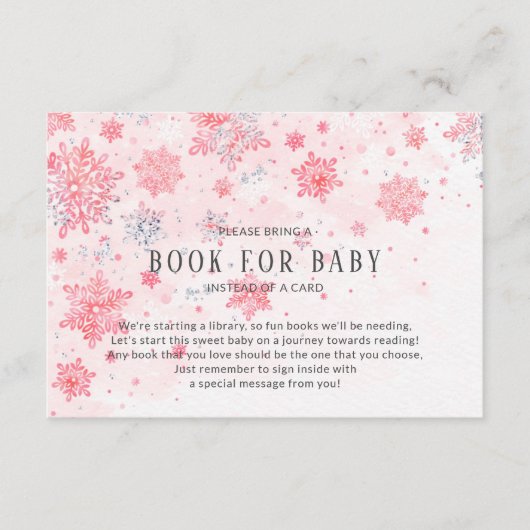 Roze Snowflakes Baby shower Book for Baby Card Informatiekaartje (Voorkant)
