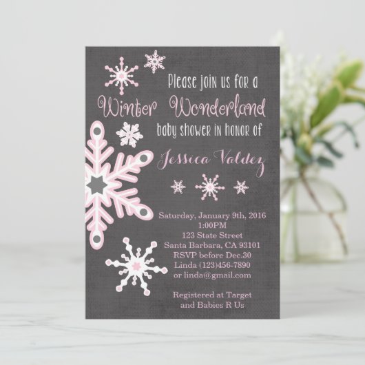 Roze Snowflakes Baby shower Kaart (Staand voorkant)