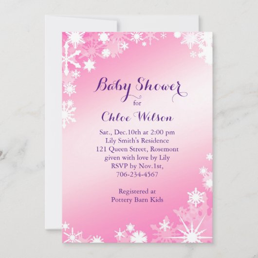  Roze Snowflakes Baby shower Kaart (Voorkant)