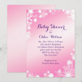 Roze Snowflakes Baby shower Kaart (Voorkant / Achterkant)