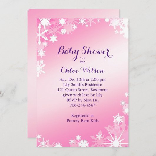  Roze Snowflakes Baby shower Kaart (Voorkant / Achterkant)