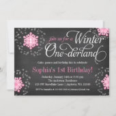 Roze Snowflakes Chalkboard Winter Onederland Kaart (Voorkant)