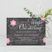 Roze Snowflakes Chalkboard Winter Onederland Kaart (Staand voorkant)