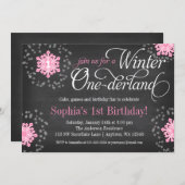 Roze Snowflakes Chalkboard Winter Onederland Kaart (Voorkant / Achterkant)