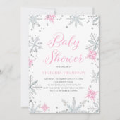 Roze Snowflakes Glitter Winter Baby shower Kaart (Voorkant)