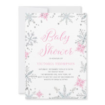 Roze Snowflakes Glitter Winter Baby shower