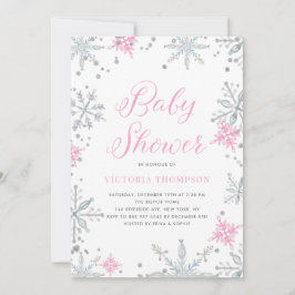 Roze Snowflakes Glitter Winter Baby shower Kaart