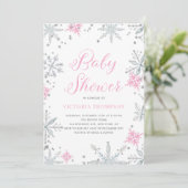 Roze Snowflakes Glitter Winter Baby shower Kaart (Staand voorkant)